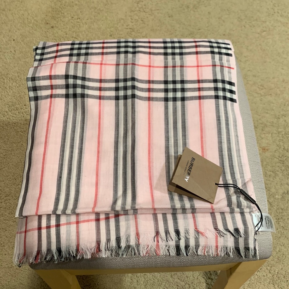 Pink Burberry Check Gauze Scarf